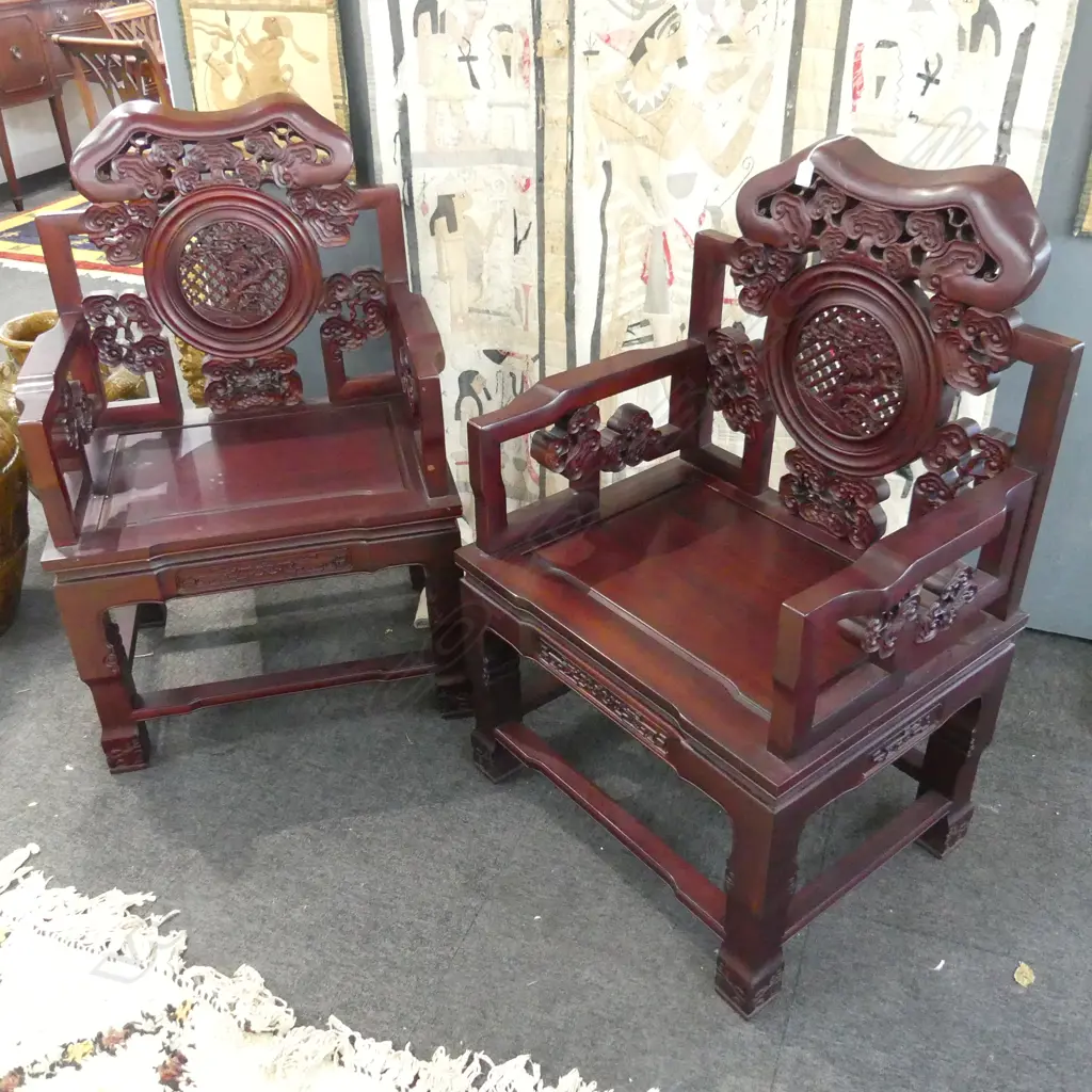 PR HEAVY CARVED WOODEN CHINESE THRONE ARM CHAIRS Image 1++