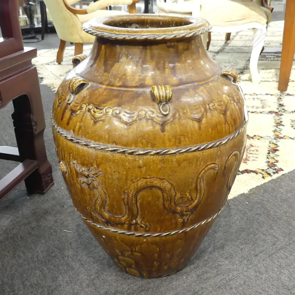 LG ORIENTAL DRAGON POTTERY FLOOR VASE H.590mm Image 1++