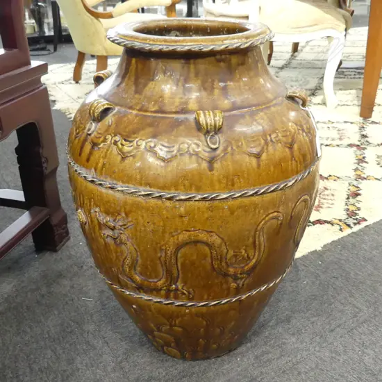 LG ORIENTAL DRAGON POTTERY FLOOR VASE H.590mm