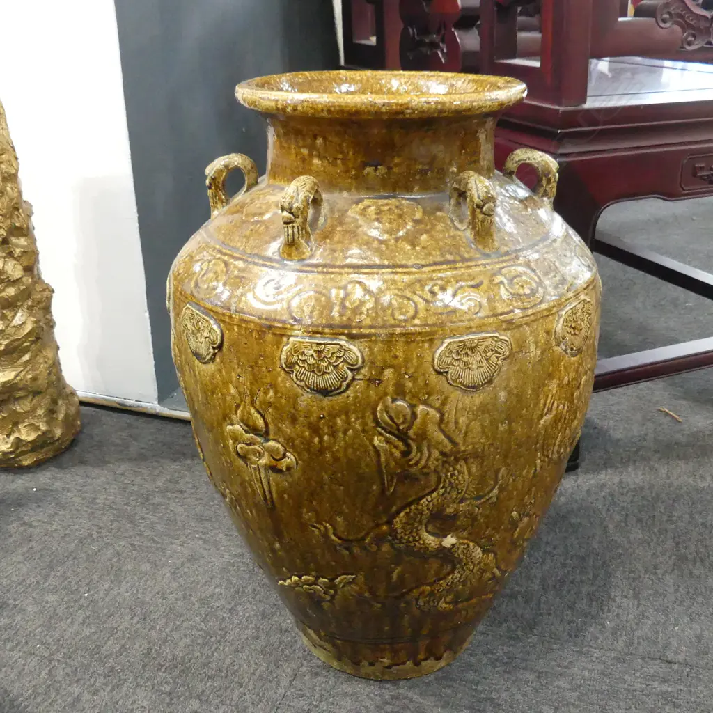 LG ORIENTAL DRAGON POTTERY FLOOR VASE H.530mm Image 1++