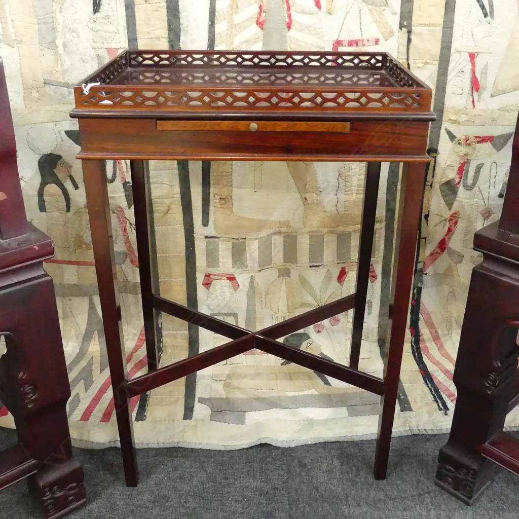 MAHOGANY TABLE w. PIERCED GALLERY 460x320x680mm Image 1++