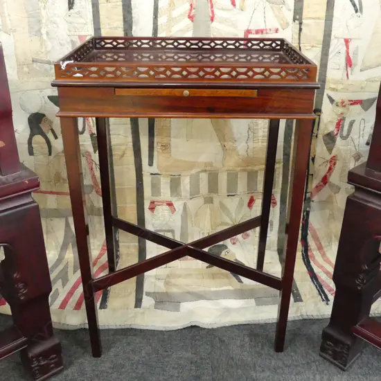 MAHOGANY TABLE w. PIERCED GALLERY 460x320x680mm