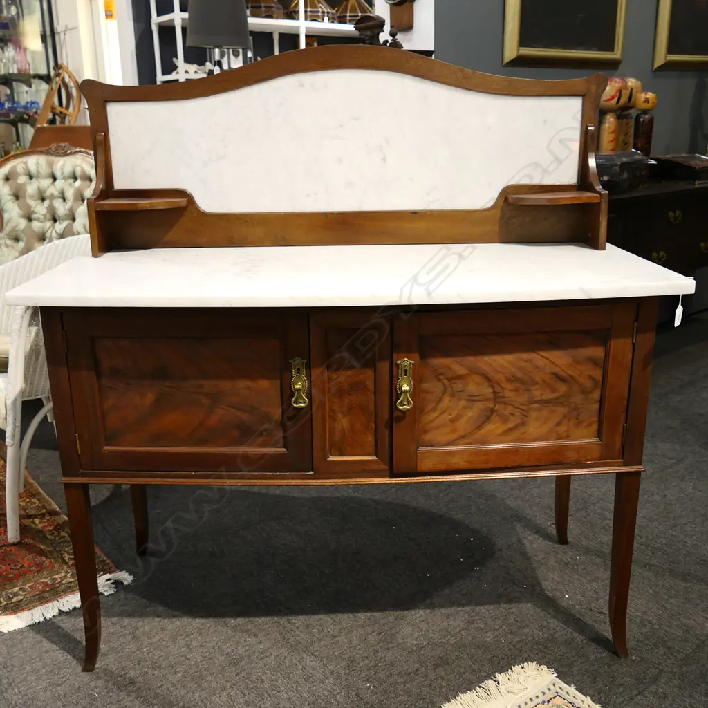 MARBLE BACK AND TOPPED EDWARDIAN WASHSTAND Image 1++