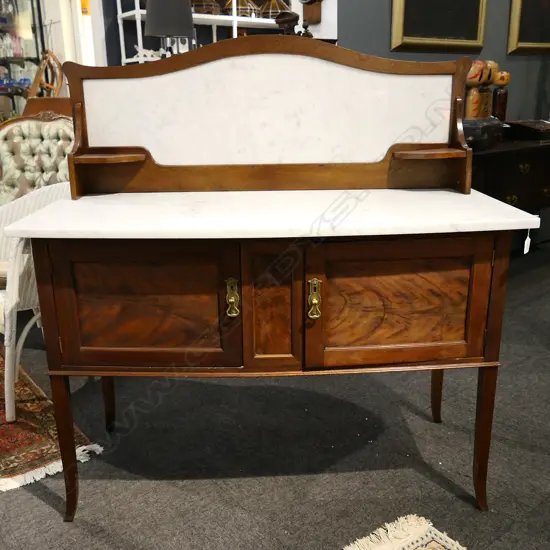 MARBLE BACK AND TOPPED EDWARDIAN WASHSTAND