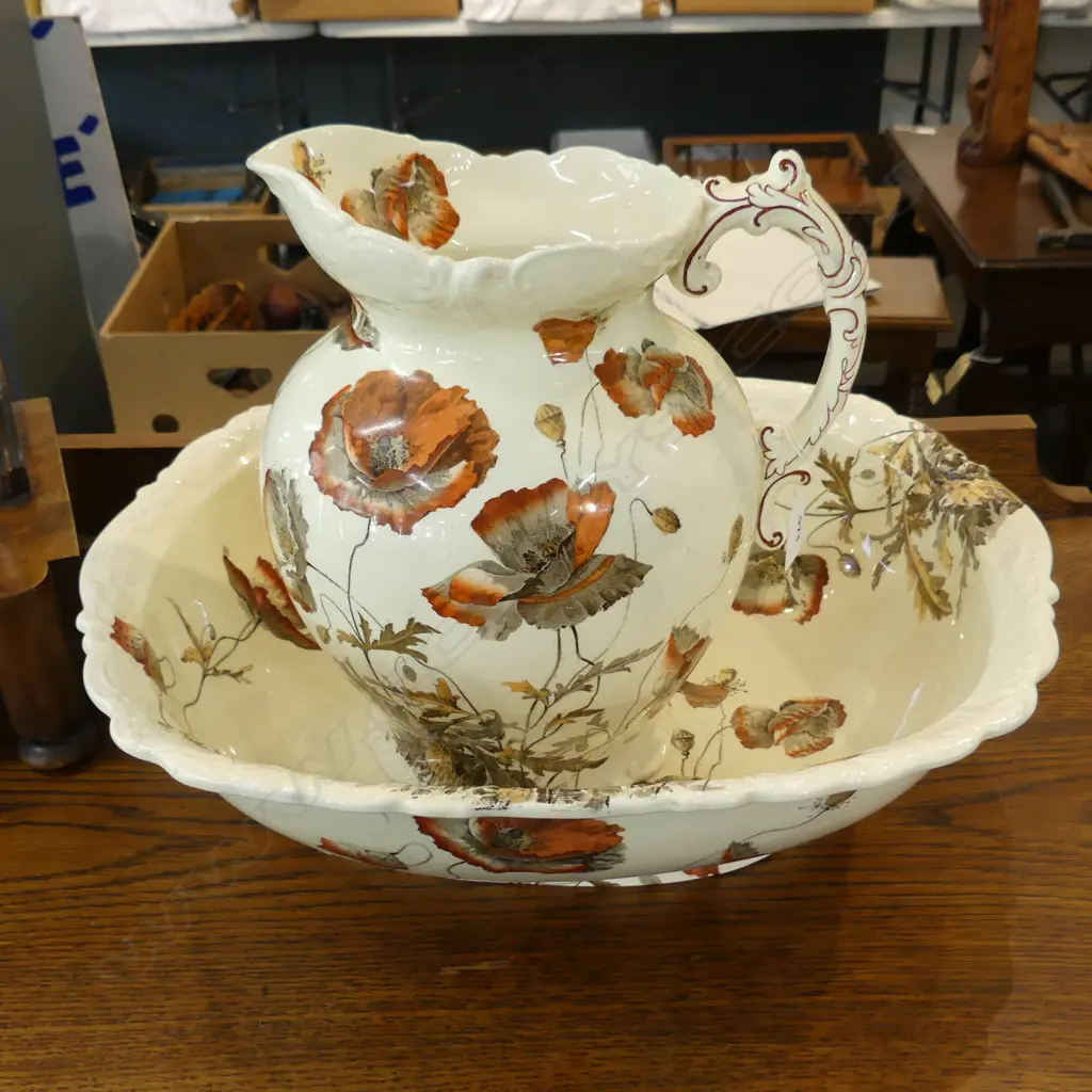 ANTIQUE BASIN 445x365mm & JUG H.285mm 'SHIRLEY POPPIES' PATTERN Image 1++