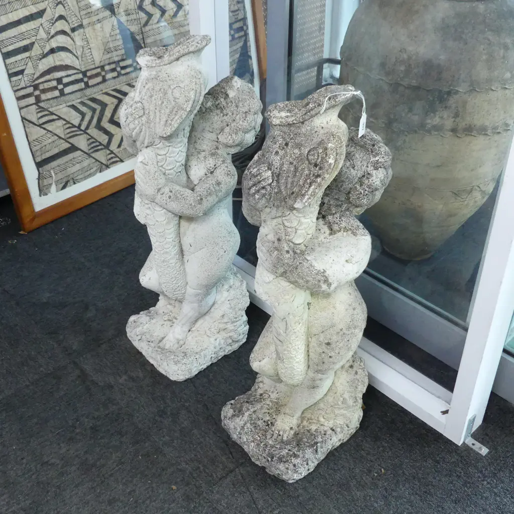 PAIR OF19THC FRENCH RECONSTITUTED STONE GARDEN CHERUBS H.800mm Image 1++