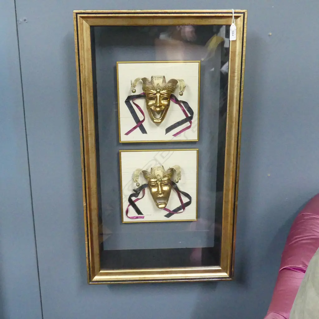 2 FRAMED VENETIAN MASKS 695x390x125mm OVERALL SIZE Image 1++