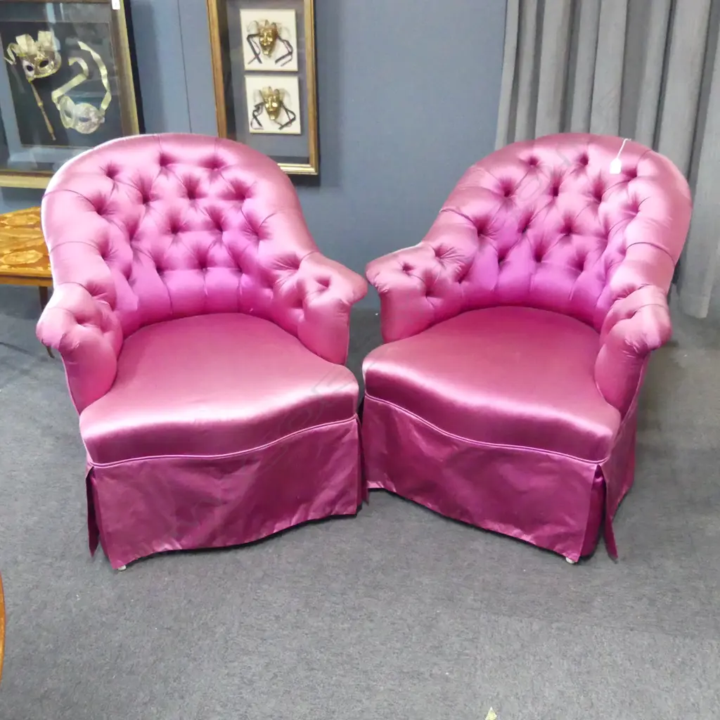 PR ARMCHAIRS IN PINK SATIN UPHOLSTERY Image 1++