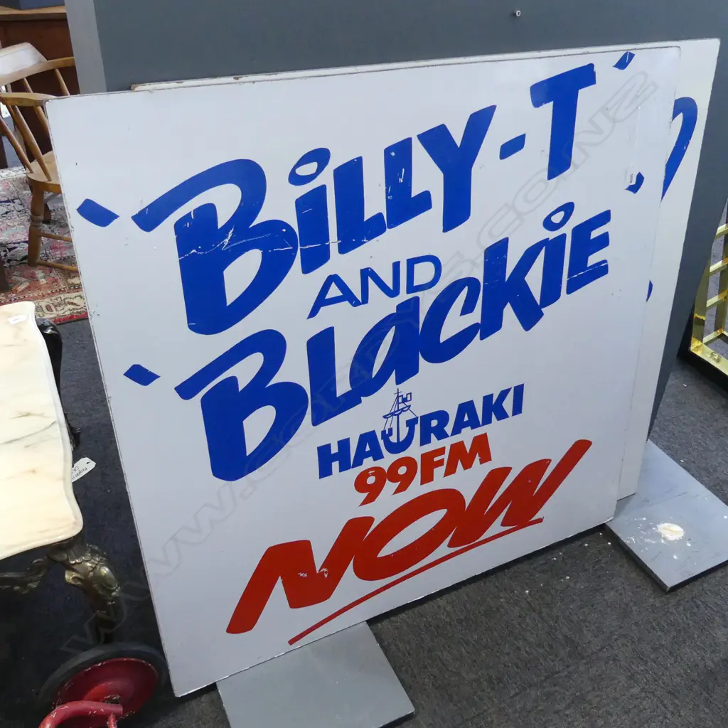VINTAGE RADIO HAURAKI PROMOTIONAL SIGNAGE FEATURING BILLY T + BLACKIE 1000X1000MM Image 1++