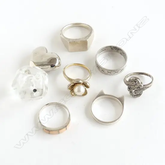 6 RINGS, SOME STG, SINGLE EARRING