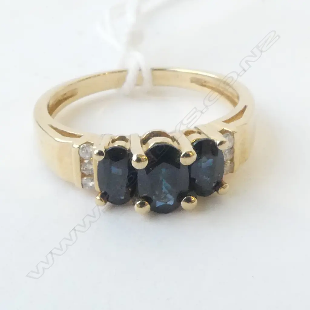 14ct PLATED SYN SAPPHIRE/DIAMONDS  RING SIZE O Image 1++