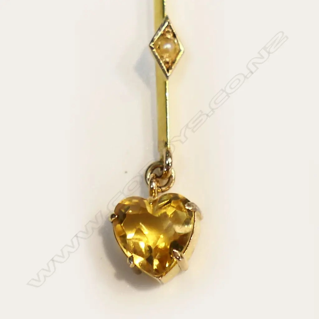 9CT GOLD CITRINE HEART PENDANT WITH SEED PEARLS Image 1++