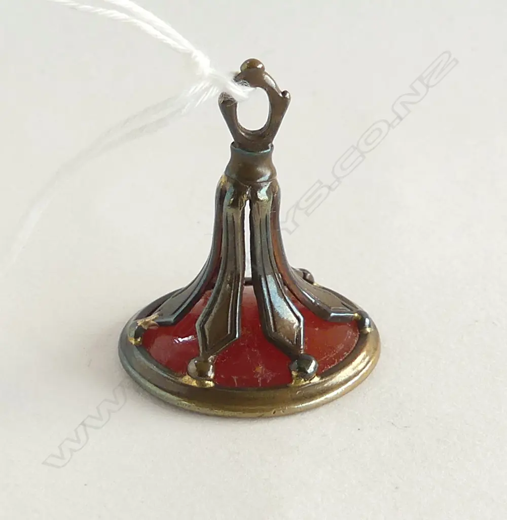 19thC GILT FOB SEAL CARNELIAN PANEL W HELMETED GENT Image 1++