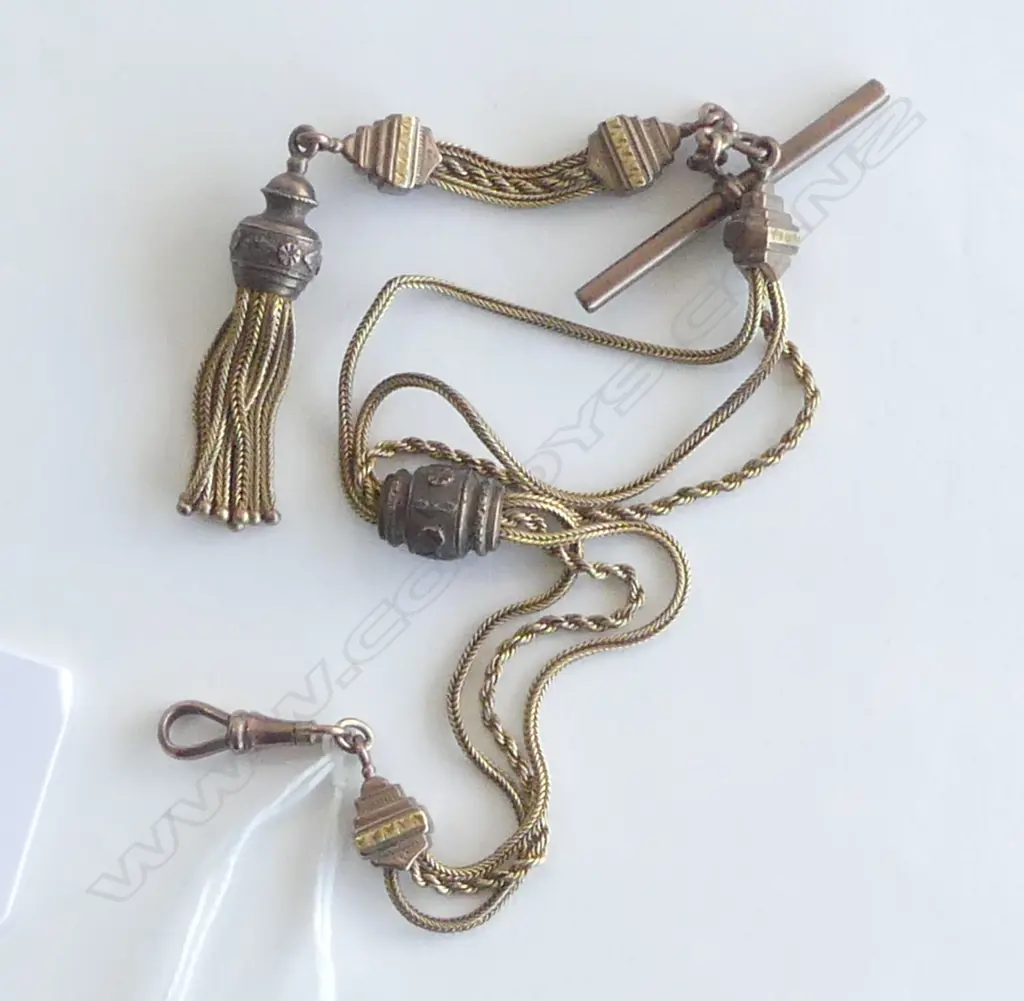 VICTORIAN 15ct GOLD & GOLD PLATE ALBERTINA chains 15ct. Fittings probably gold plate Image 1++