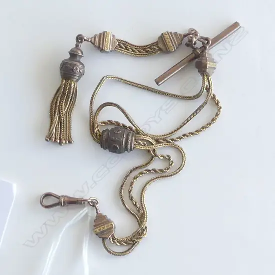 VICTORIAN 15ct GOLD & GOLD PLATE ALBERTINA chains 15ct. Fittings probably gold plate
