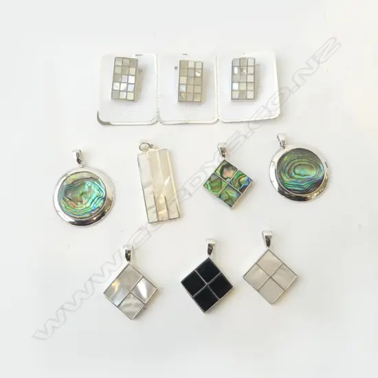 10 SILVER MOP & PAUA SET PENDANTS new old stock