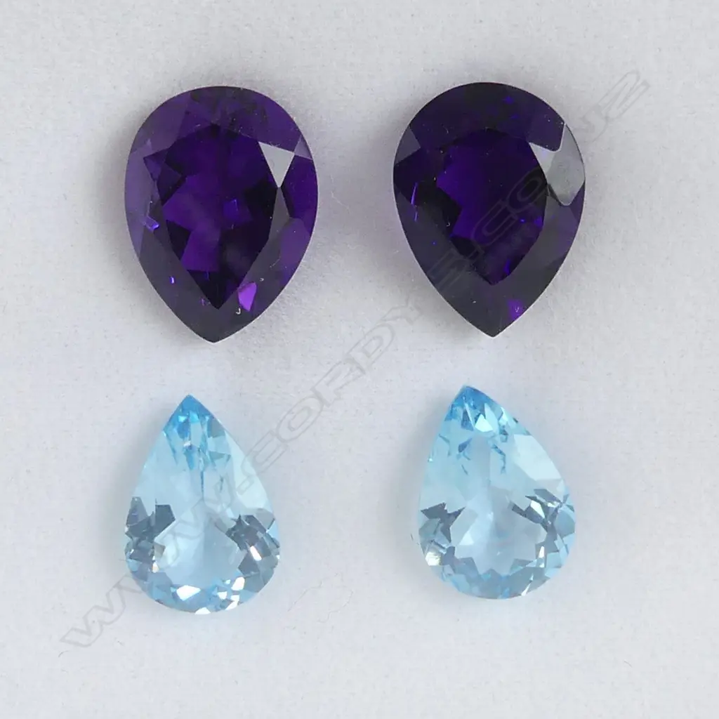 4 STONES; NATURAL BLUE TOPAZ & AMETHYST PEAR FACETED CUT 27.42cts, AIG REPORT Image 1++