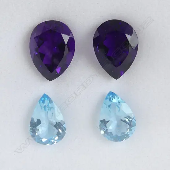 4 STONES; NATURAL BLUE TOPAZ & AMETHYST PEAR FACETED CUT 27.42cts, AIG REPORT