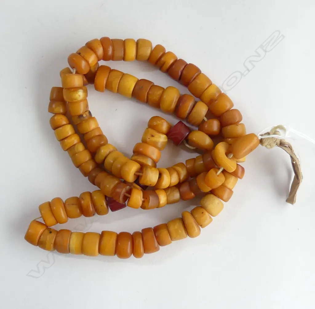 VINTAGE STRING AMBER BEADS, PURCHASED INDIA 1950s, L.940mm Image 1++