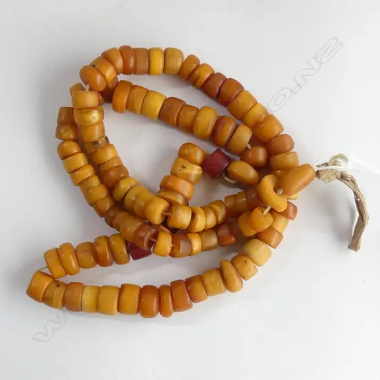 VINTAGE STRING AMBER BEADS, PURCHASED INDIA 1950s, L.940mm