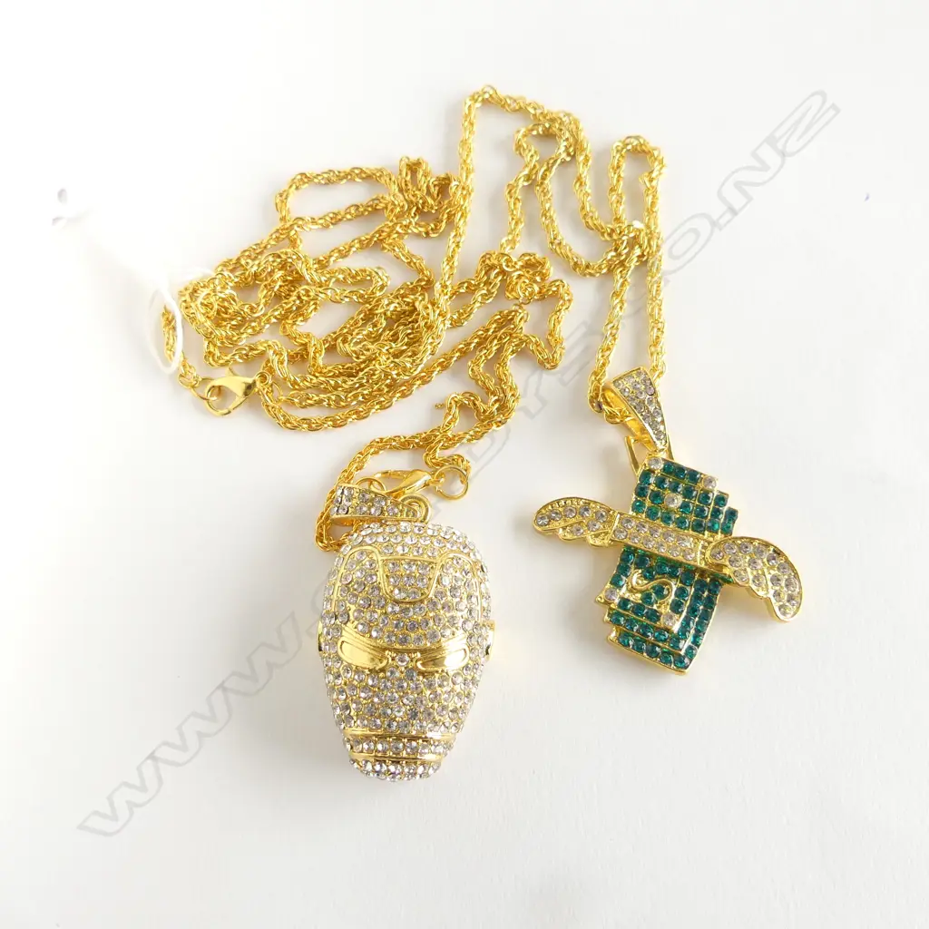 2 COSTUME DIAMANTE PENDANT NECKLACES  Image 1++