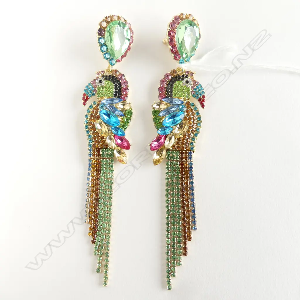 PR PARROT MULTI COLOURED DIAMANTE DROP EARRINGS Image 1++