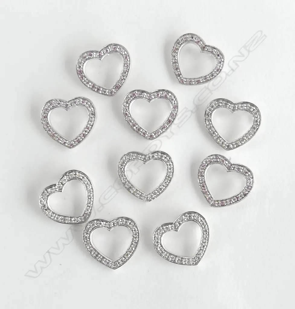 10 SILVER SET HEART SHAPED CZ PENDANTS, NEW Image 1++