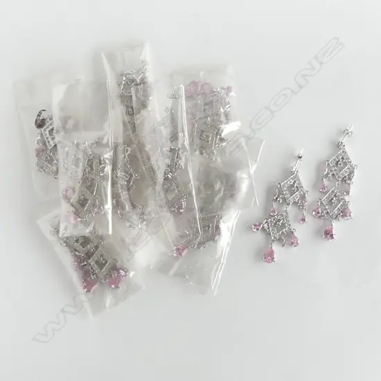 9 PRS SILVER & CZ DROP EARRINGS, NEW