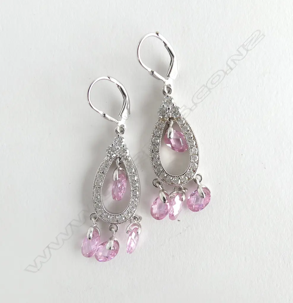 10 PRS SILVER & CZ DROP EARRINGS, NEW Image 1++
