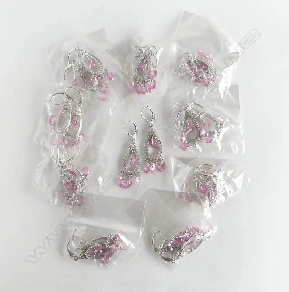 10 PRS SILVER & CZ DROP EARRINGS, NEW Image 1++