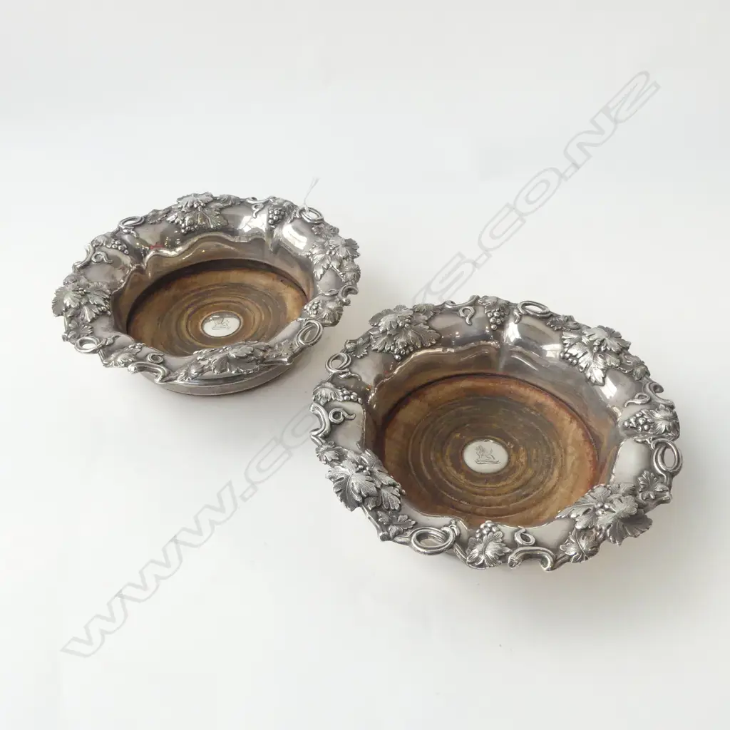 PR SILVER PLATE WINE COASTERS 190mm dia Image 1++