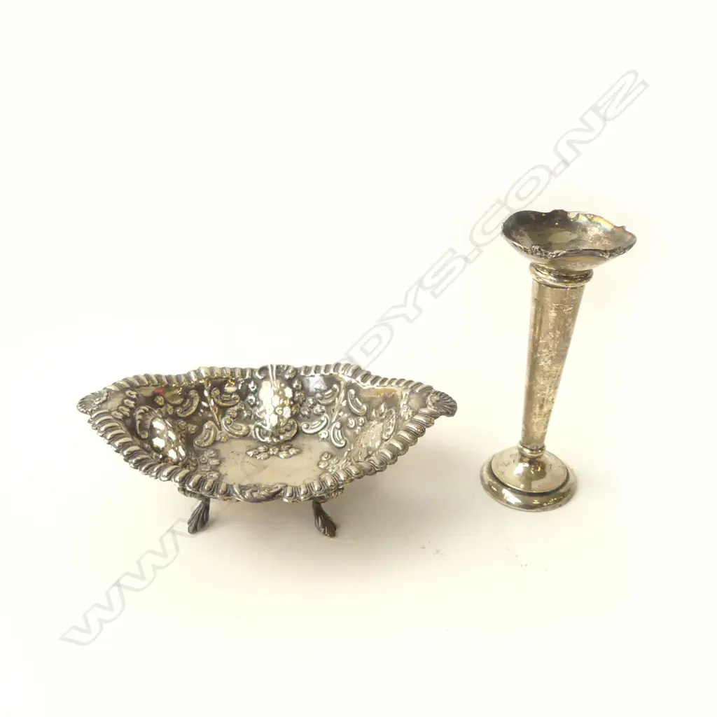 STG SILVER DISH 81gms & POSY VASE 39gms Image 1++