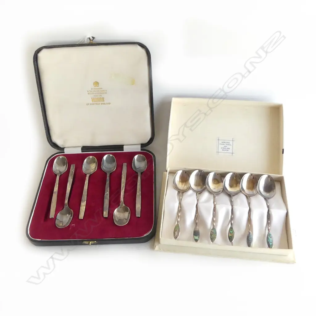 2 SETS OF 6 STG SILVER TEASPOONS, CASED 71 & 50gms Image 1++