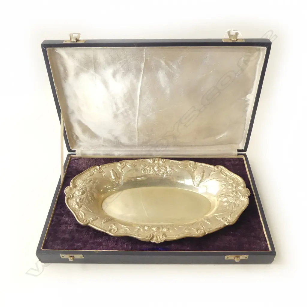 925 SILVER OVAL DISH W. 295mm, CASED 325gms Image 1++