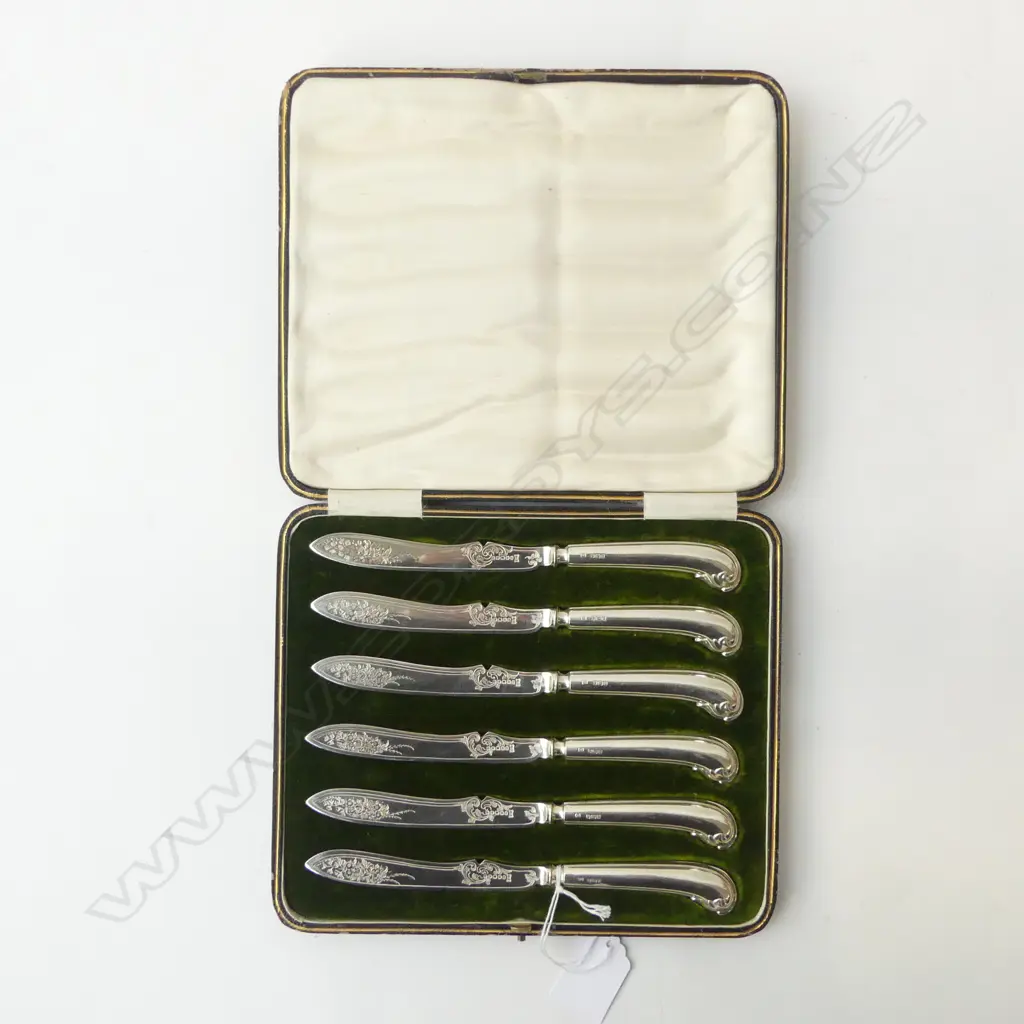 6 KNIFE w. STG PISTOL GRIP HANDLES, CASED Image 1++