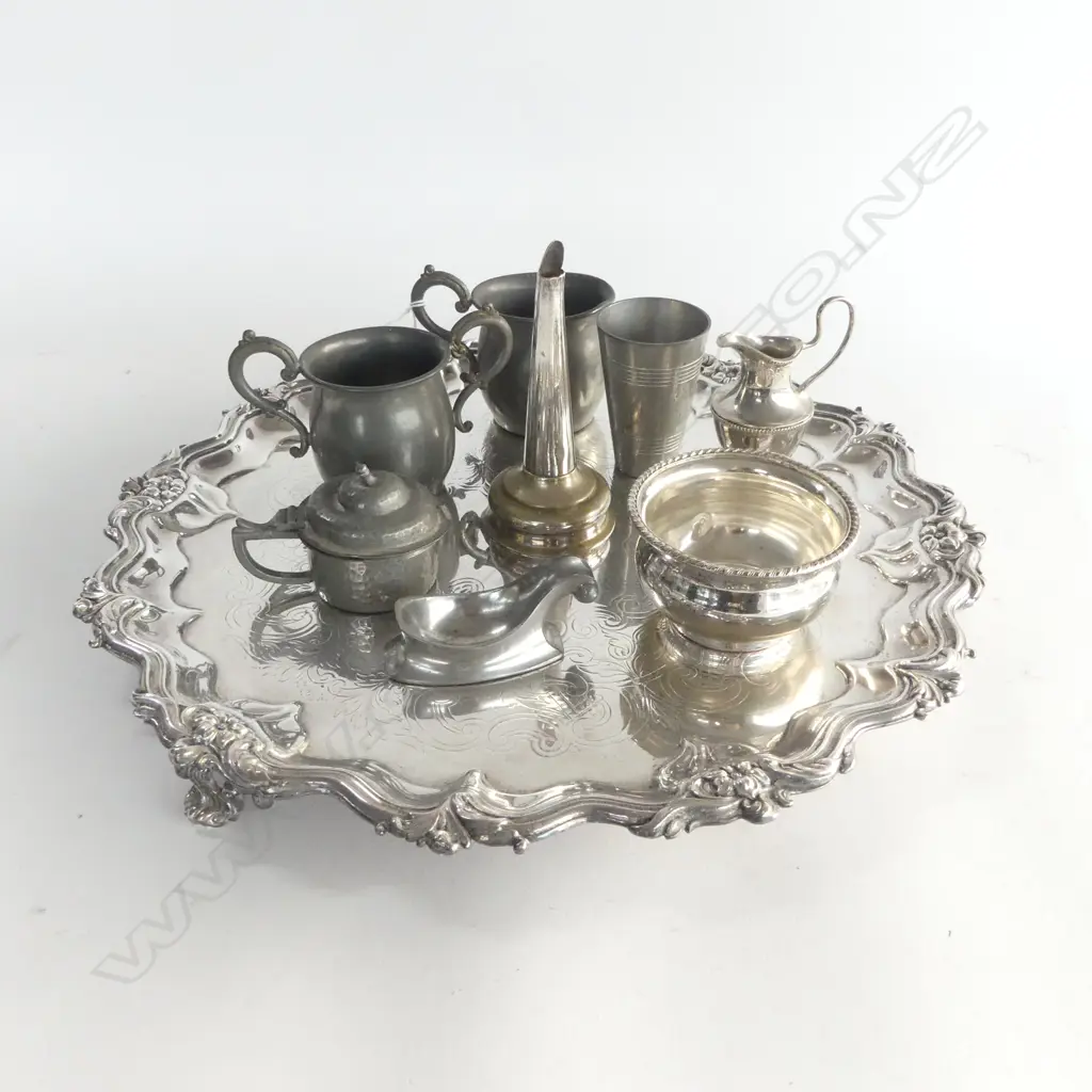 SILVER PLATE TRAY 365mm dia + 8 ASST. PCES Image 1++