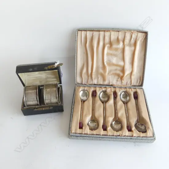 6 STG COFFEE SPOONS + PR STG NAPKIN RINGS