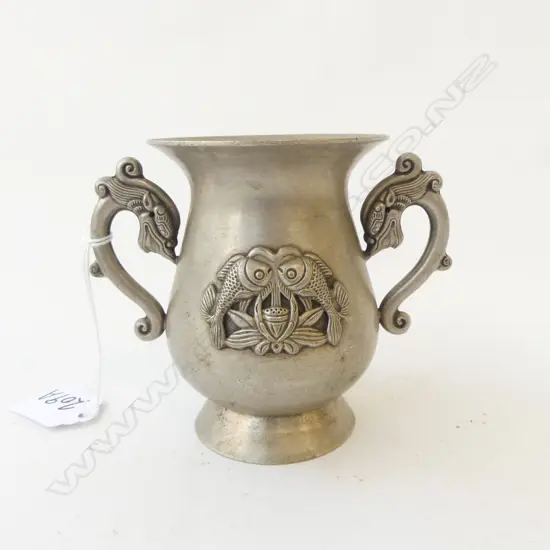 CHINESE SILVER METAL DOUBLE HANDLED VASE H.100mm