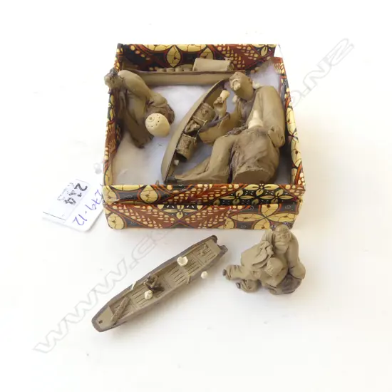 TINY CHINESE TERRACOTTA FIGURES & BOATS 