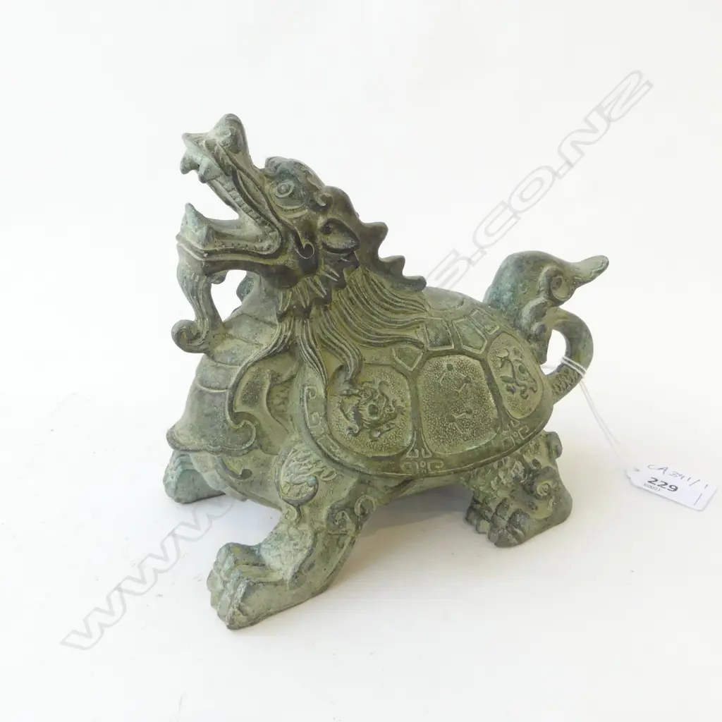 CHINESE BRONZED DRAGON w. TURTLE SHELL BODY L.190mm Image 1++