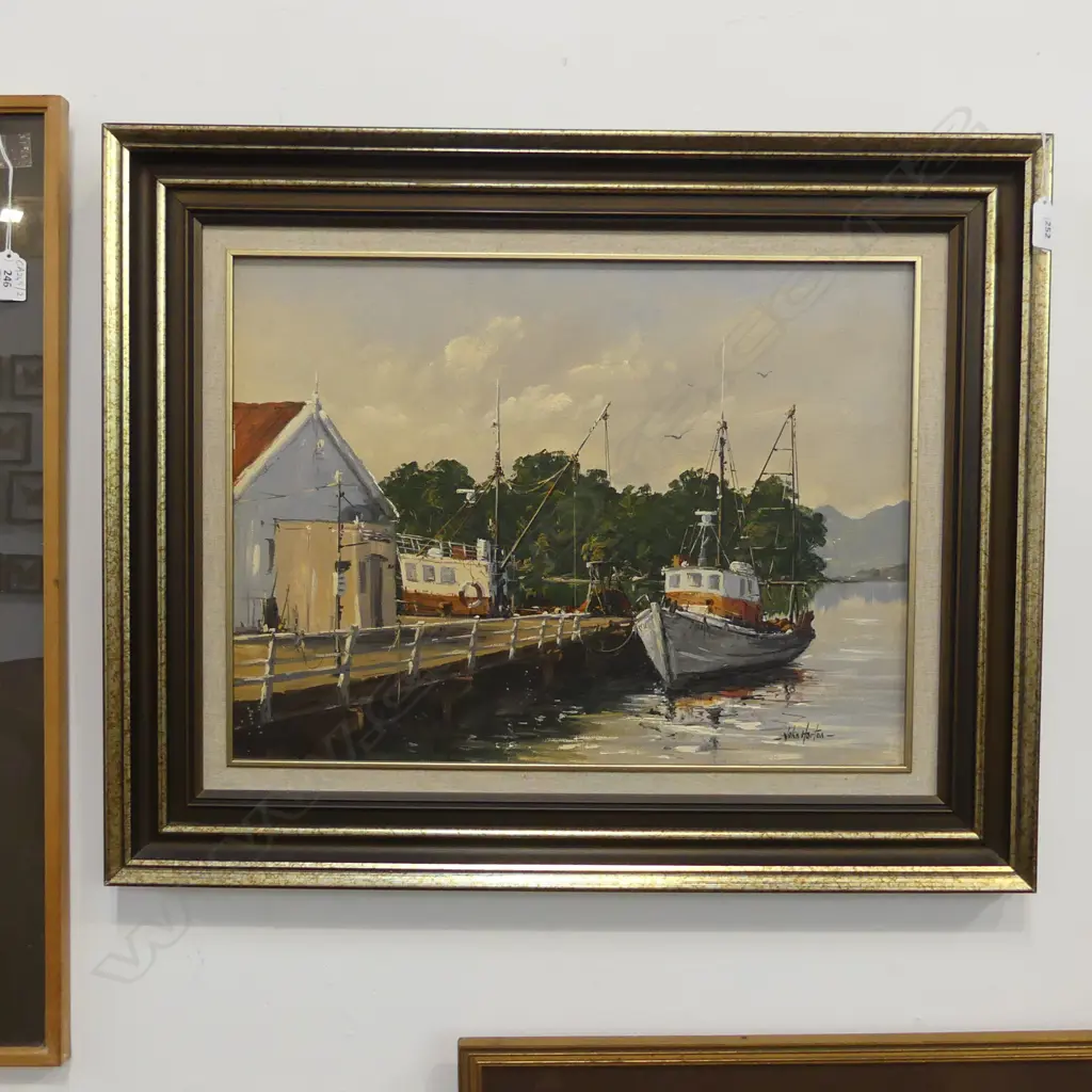 JOHN W. HORTON 'THE WHARF AT MANGONUI NORTHLAND' OIL ON BOARD 365x495mm Image 1++