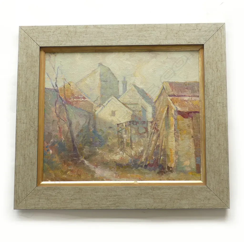 VILLAGE SCENE, OIL ON BOARD, SIGNED, 330 x 390mm Image 1++