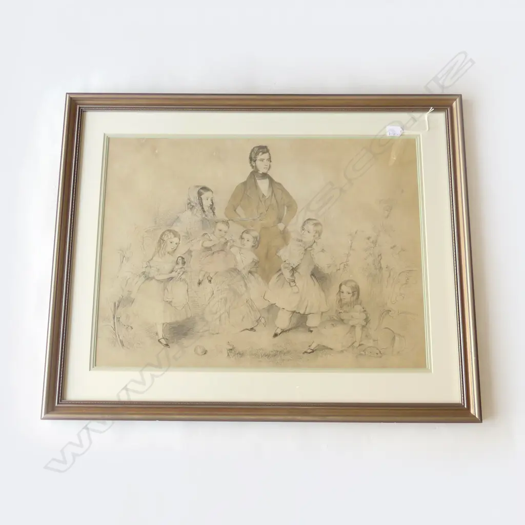 ARTIST UNKNOWN, VICTORIAN FAMILY, PENCIL SKETCH 520x715mm Image 1++