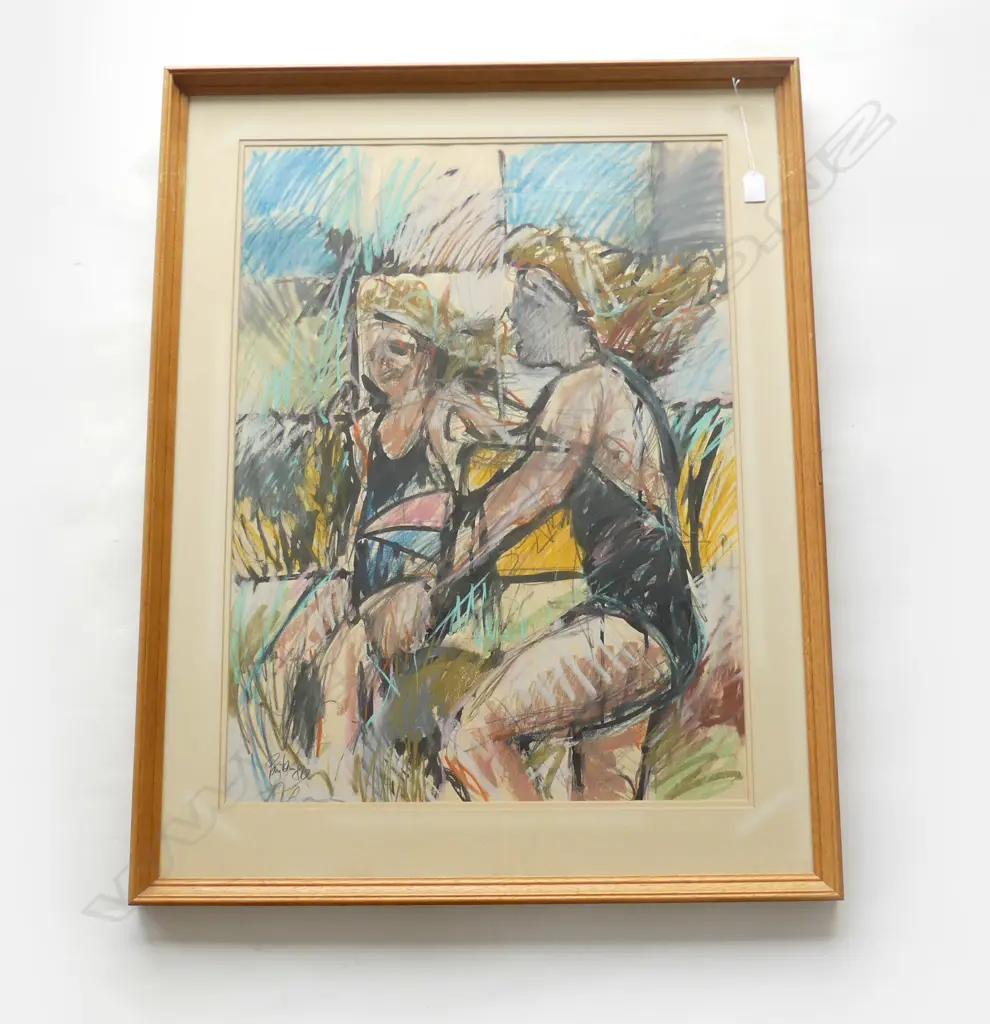 2 ABSTRACT FIGURES, PASTEL ON PAPER, SIGNED (PAYTON 86?) 745x555mm Image 1++