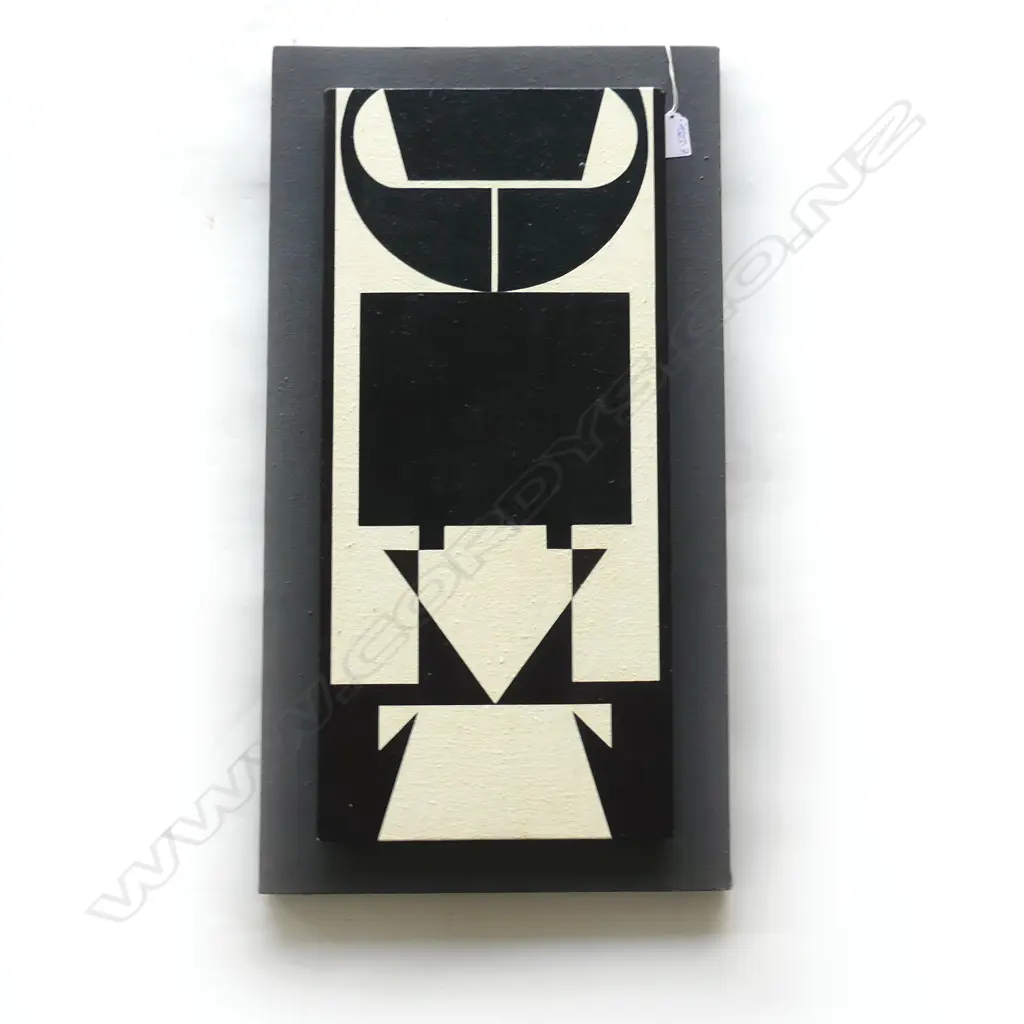 M TAYLOR B&W ABSTRACT PAINTING ACRYLIC ON BOARD 1976 Wellington 650 x 350mm Image 1++