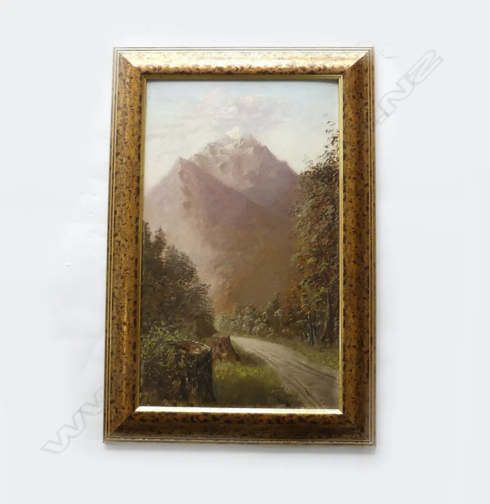 MOUNTAIN SCENE, OIL ON BOARD, ARTIST UNKNOWN, 510 x 310mm Image 1++