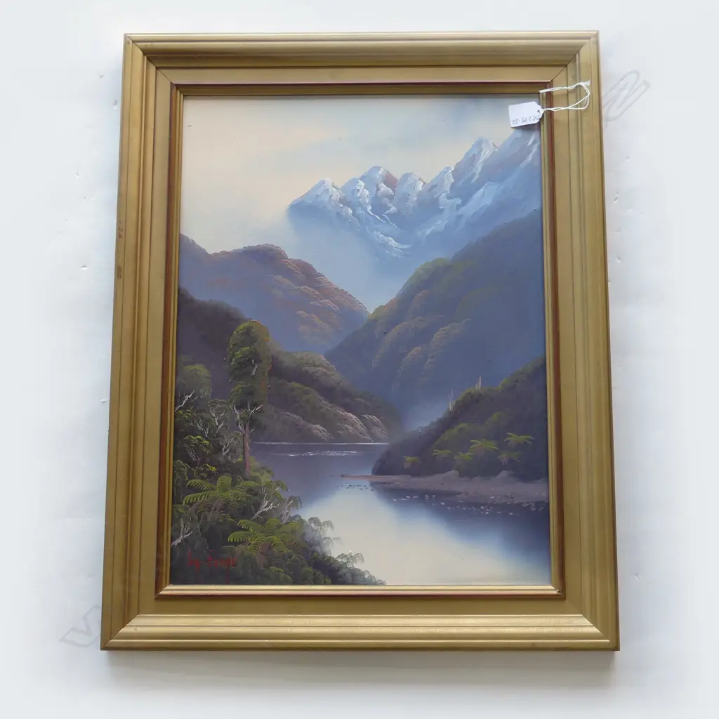 OIL ON BOARD BY IAN EVANS OF FIORDLAND OTHER WORK ON BACK OF THIS ONE 520X380mm Image 1++