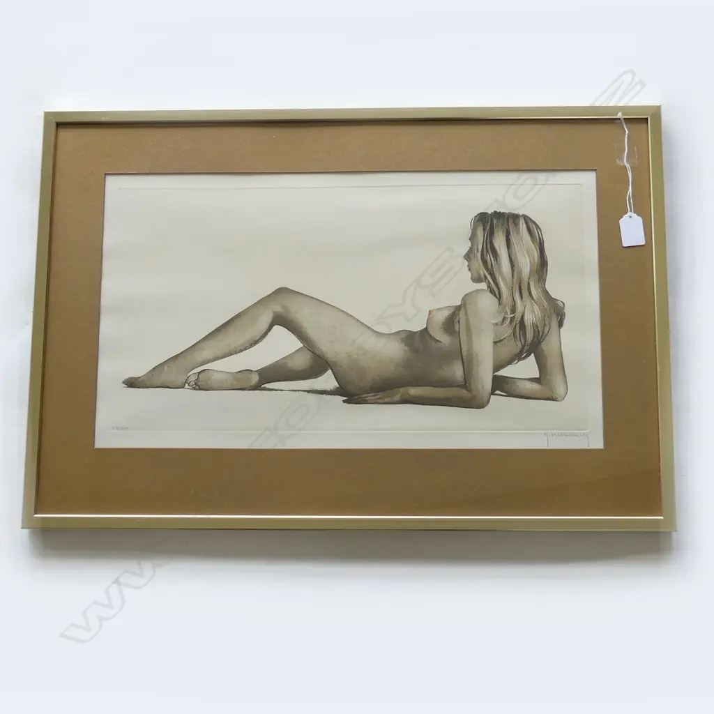 ROGER HEBBERLINCK (1912 - 1987) NUDE RECLINING, LITHOGRAPH 231/300, SIGNED, 300 x 540mm Image 1++