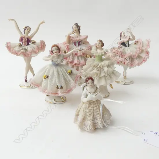 6 DRESDEN FIGURINES; BALLERINAS ETC H.130mm