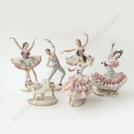 6 DRESDEN FIGURINES; BALLERINAS ETC H.200mm